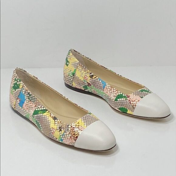 Jimmy Choo Cap-Toe Snakeskin-Embossed Leather Ballerina Flats size 35.5 - Picture 4 of 10